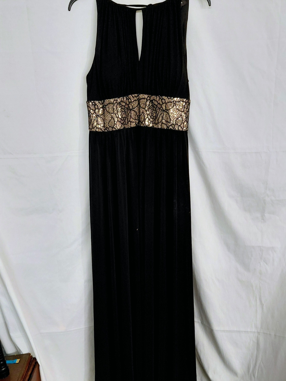 Black Maxi Dress with Gold Lace Waistband